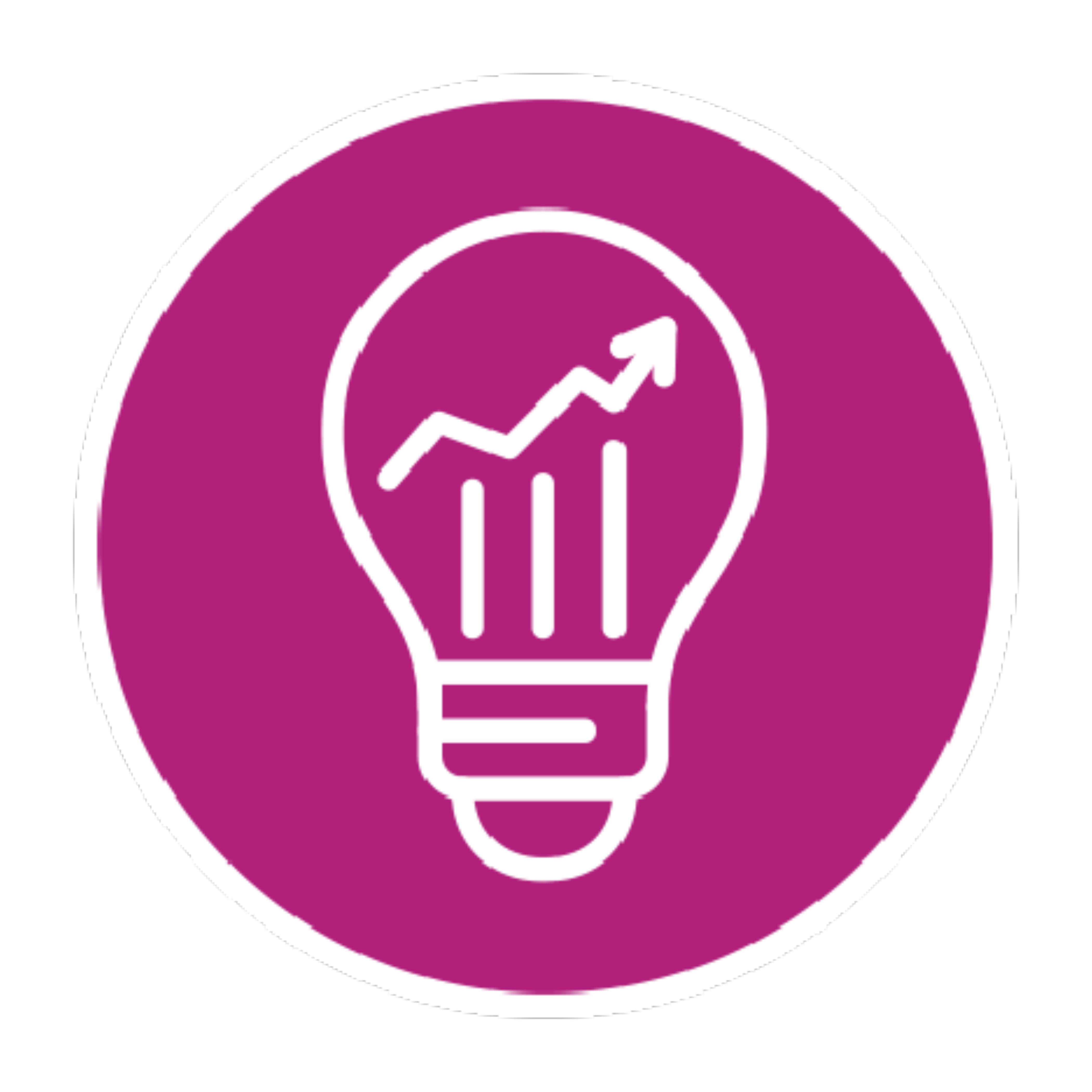 Disegno di una lampadina con grafico a colonne e linea di tendenza rivolta verso l'alto all'interno della lampadina