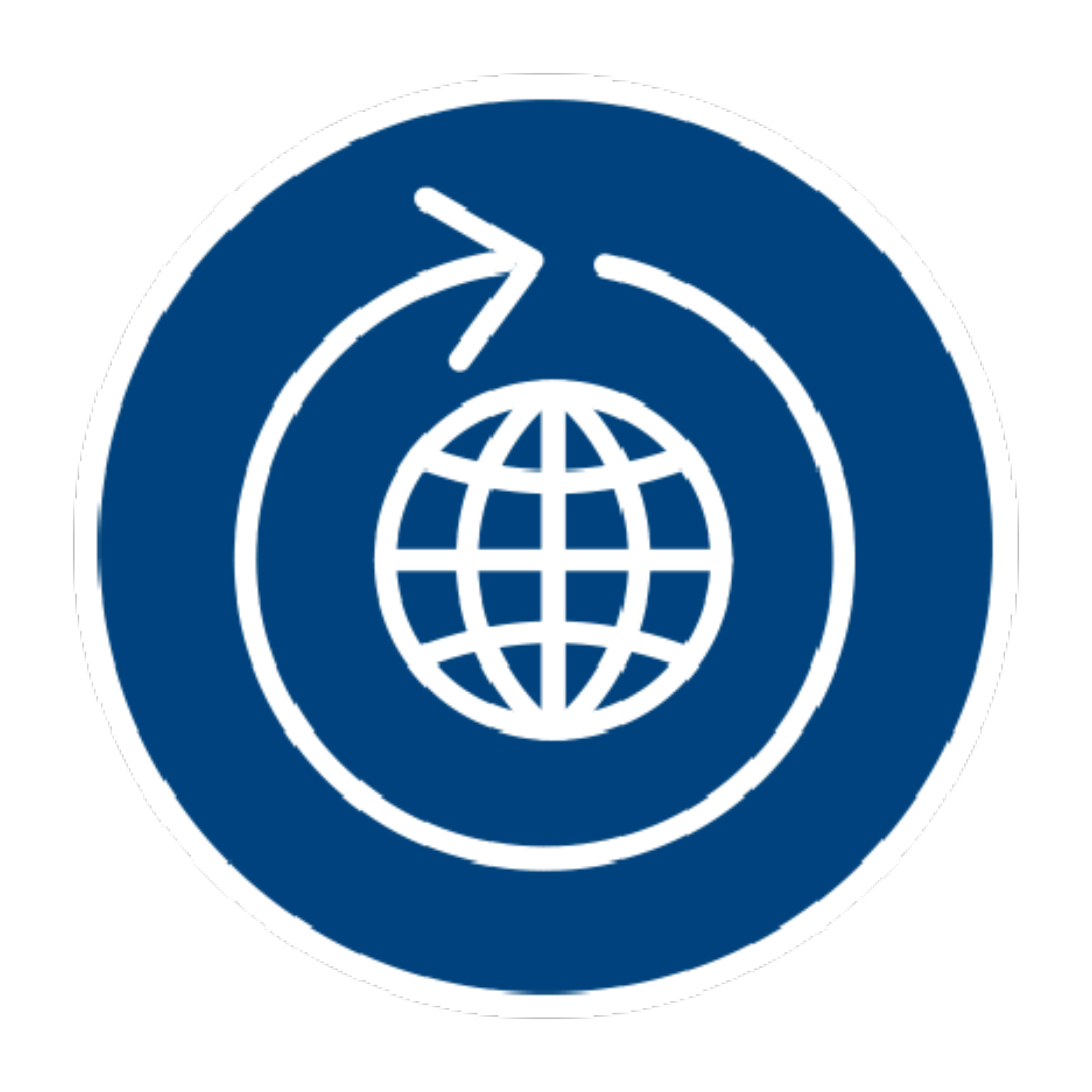 Disegno di un mappamondo con meridiani e paralleli all'interno di un simbolo del riciclo 